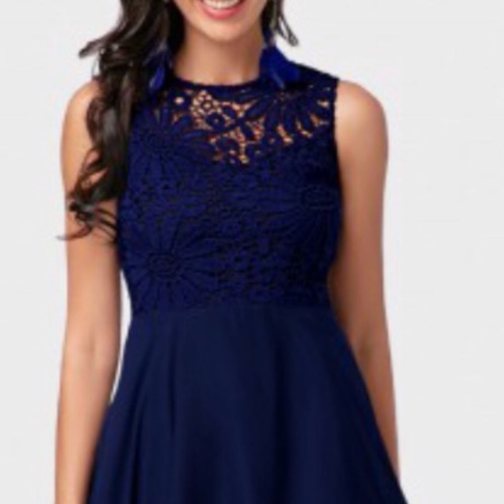 Navy lace high low dress